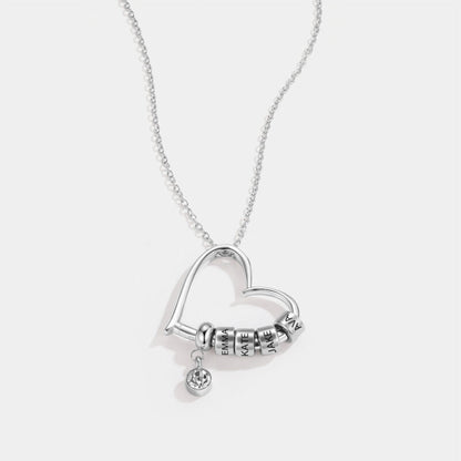 Charming Heart Necklace with Engraved Name Beads For Mum