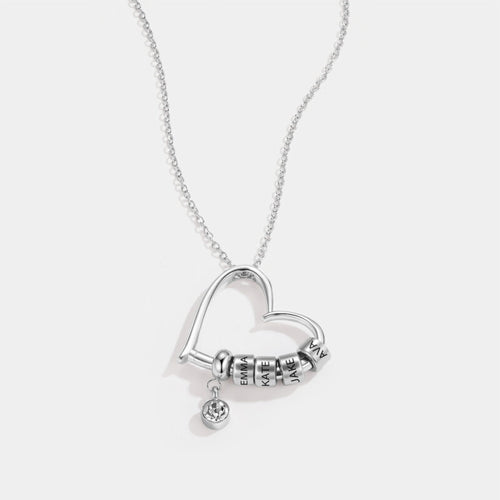 Charming Heart Necklace with Engraved Name Beads For Mum