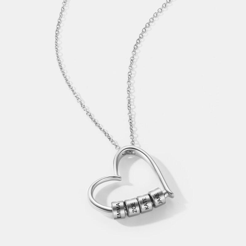 Charming Heart Necklace with Engraved Name Beads For Mum