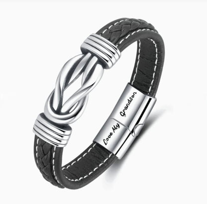 To My Grandson – Forever Linked Together Leather Bracelet