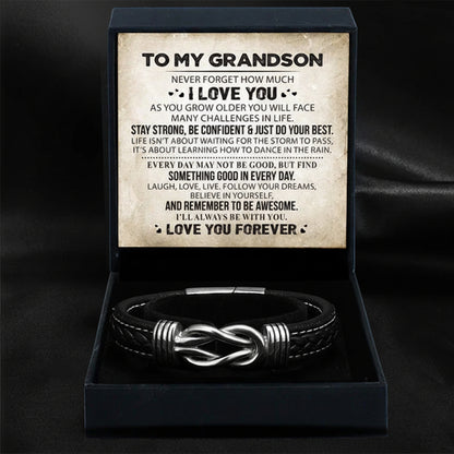 To My Grandson – Forever Linked Together Leather Bracelet
